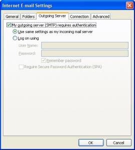 More Settings - Outgoing Server